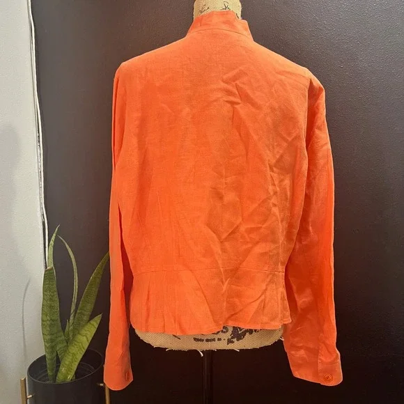 Sigrid Olsen XL Linen Button Down Top‎ Coral Orange Collared Shirt - Picture 2 of 10